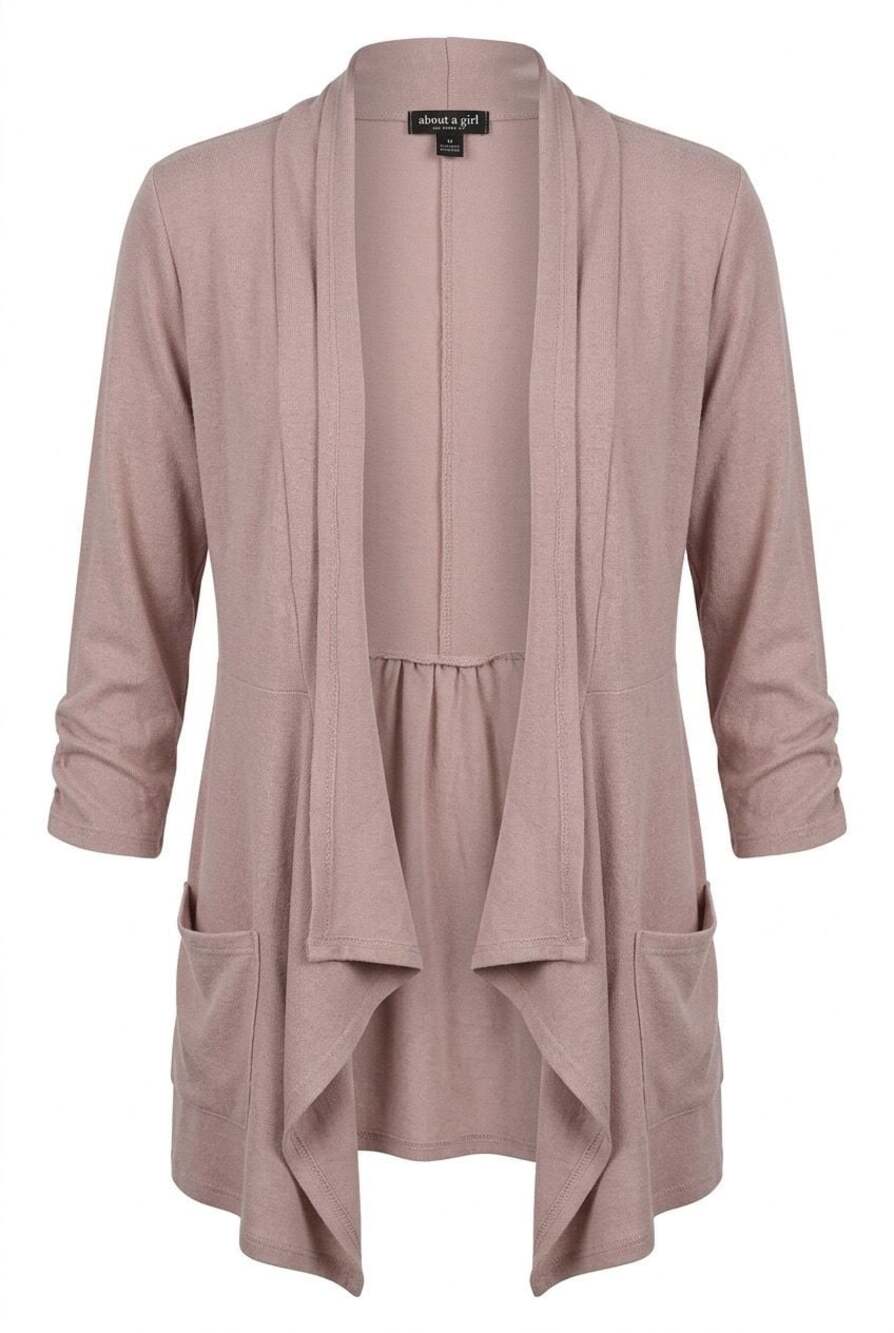 About a Girl Los Angeles Open Front Draped Cardigan with Ruched 3/4 Sleeves.#858